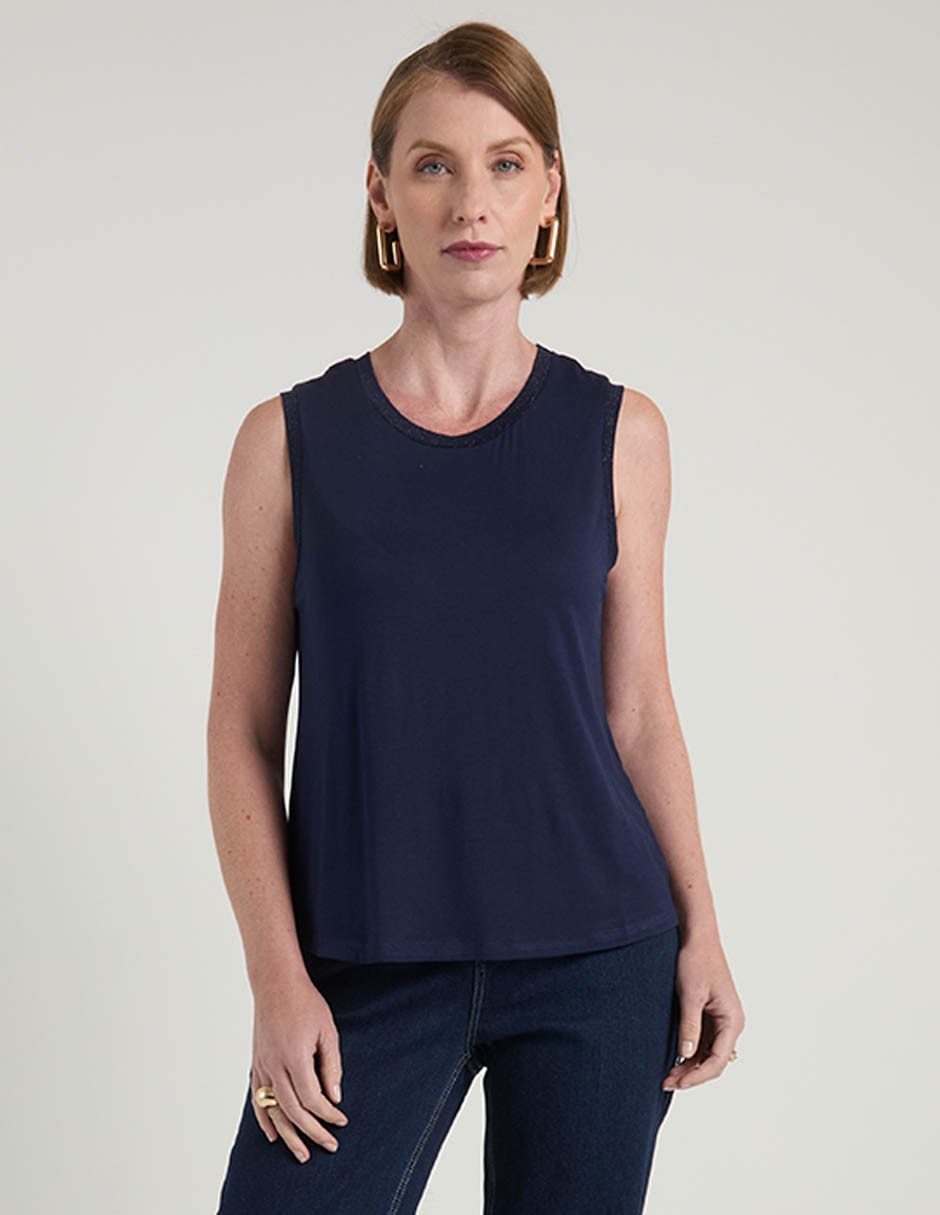 Playera sin manga cuello redondo para mujer 2