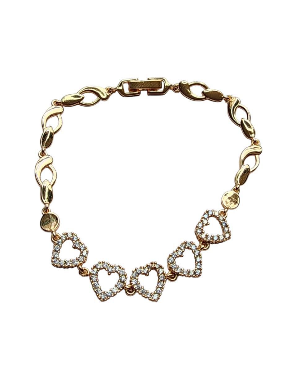 Pulsera de oro laminado 14 K Corazones Amor con acabado brillante Pulsera de oro laminado 14 K Corazones Amor con acabado brillante