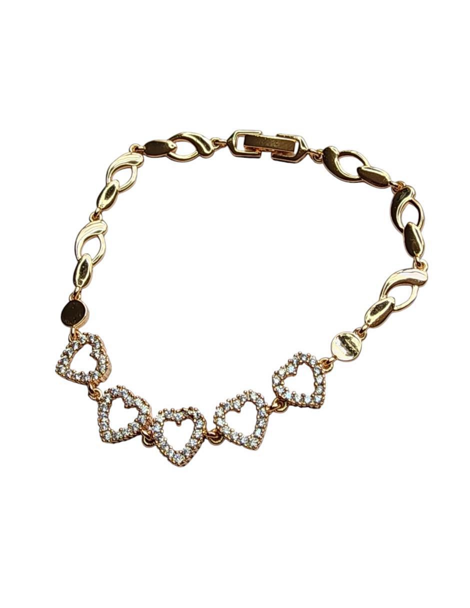 Pulsera de oro laminado 14 K Corazones Amor con acabado brillante 2