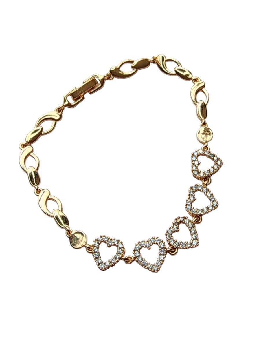 Pulsera de oro laminado 14 K Corazones Amor con acabado brillante 3