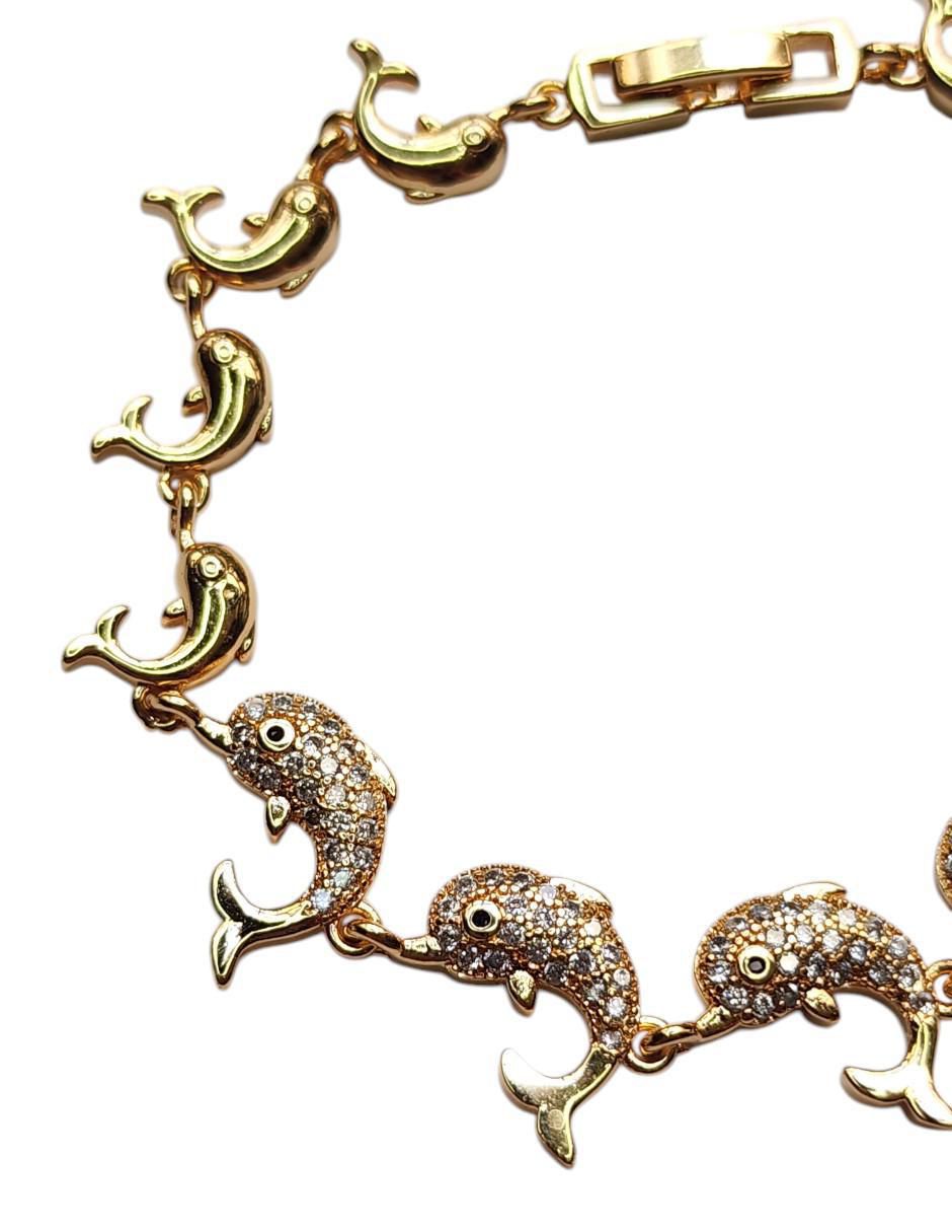 Pulsera de oro laminado 14 K Delfines con acabado brillante 4