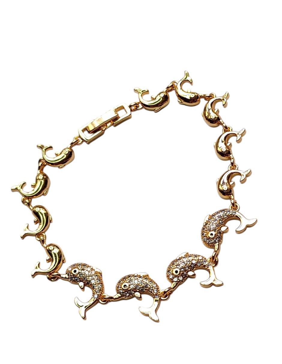 Pulsera de oro laminado 14 K Delfines con acabado brillante 5