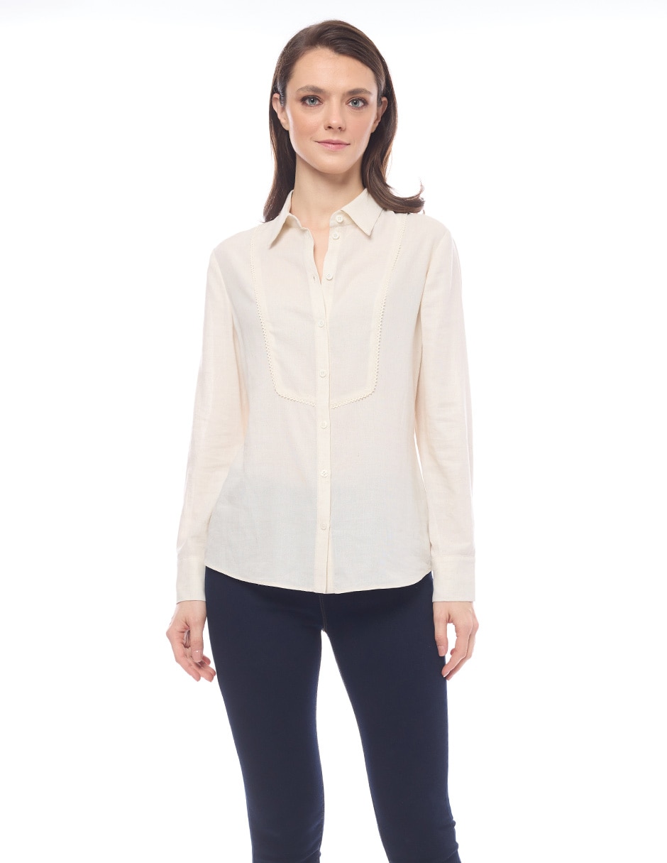 Blusa camisera manga larga para mujer