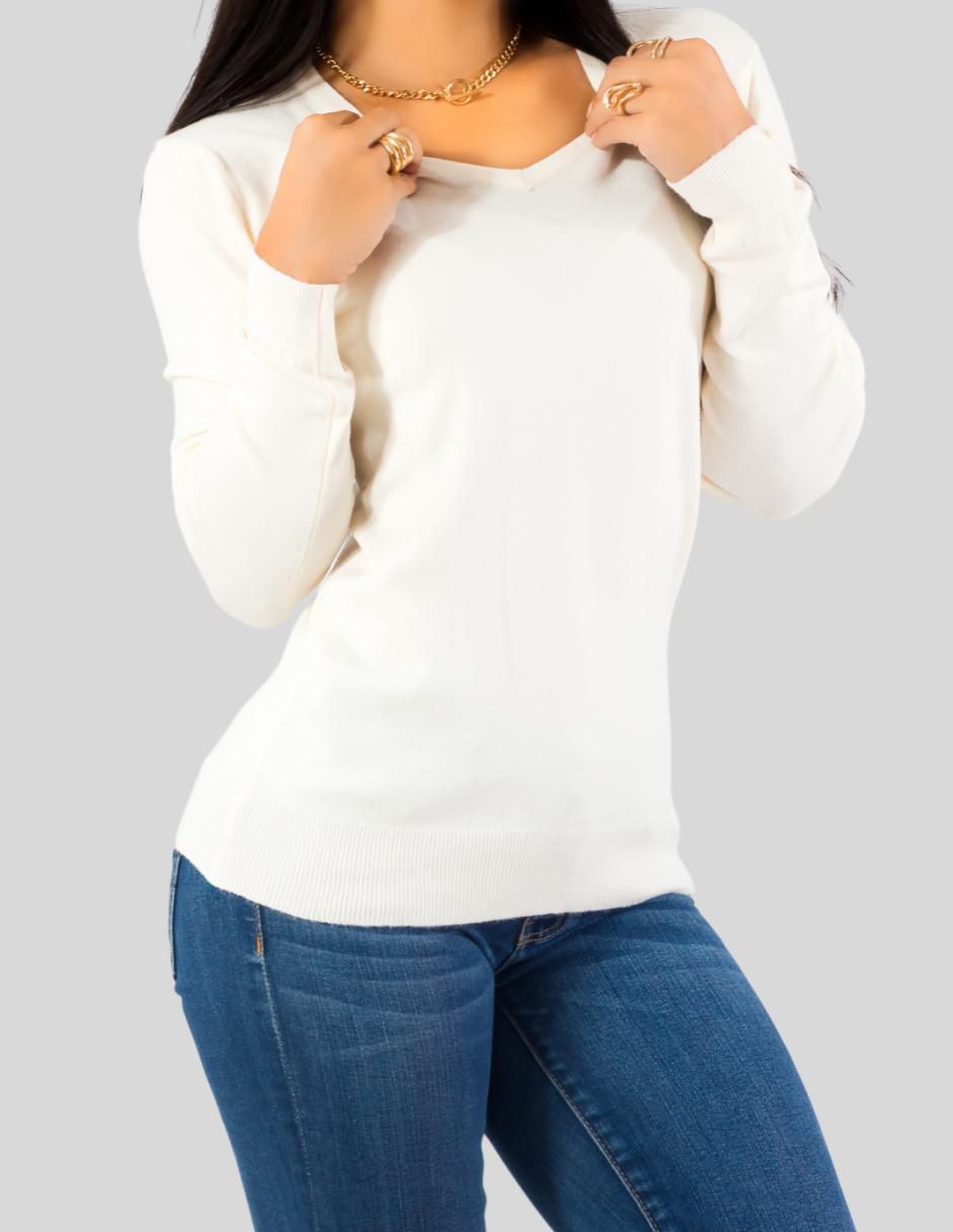 Suéter cuello V para mujer 7