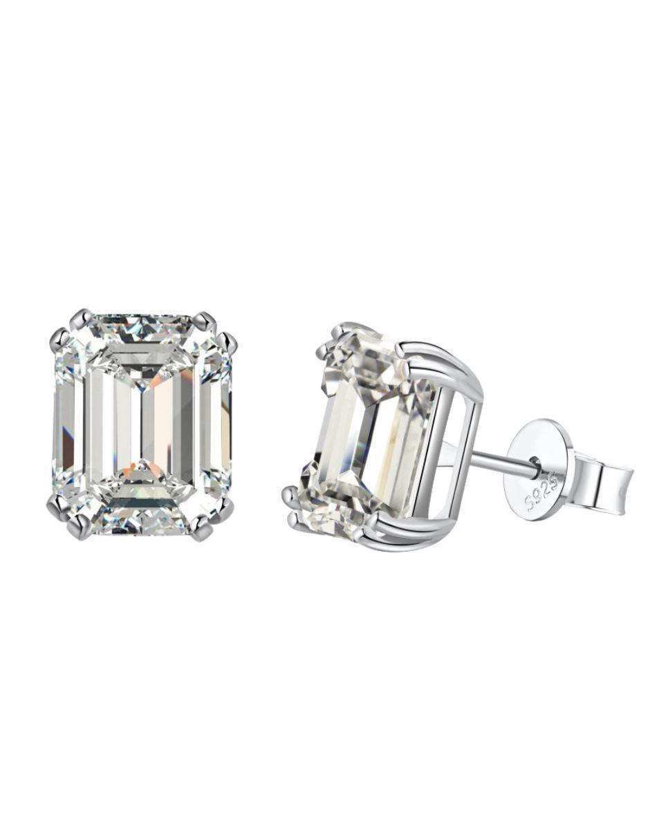 Broqueles rectangulares de plata P 925 con acabado baño rodio zirconia