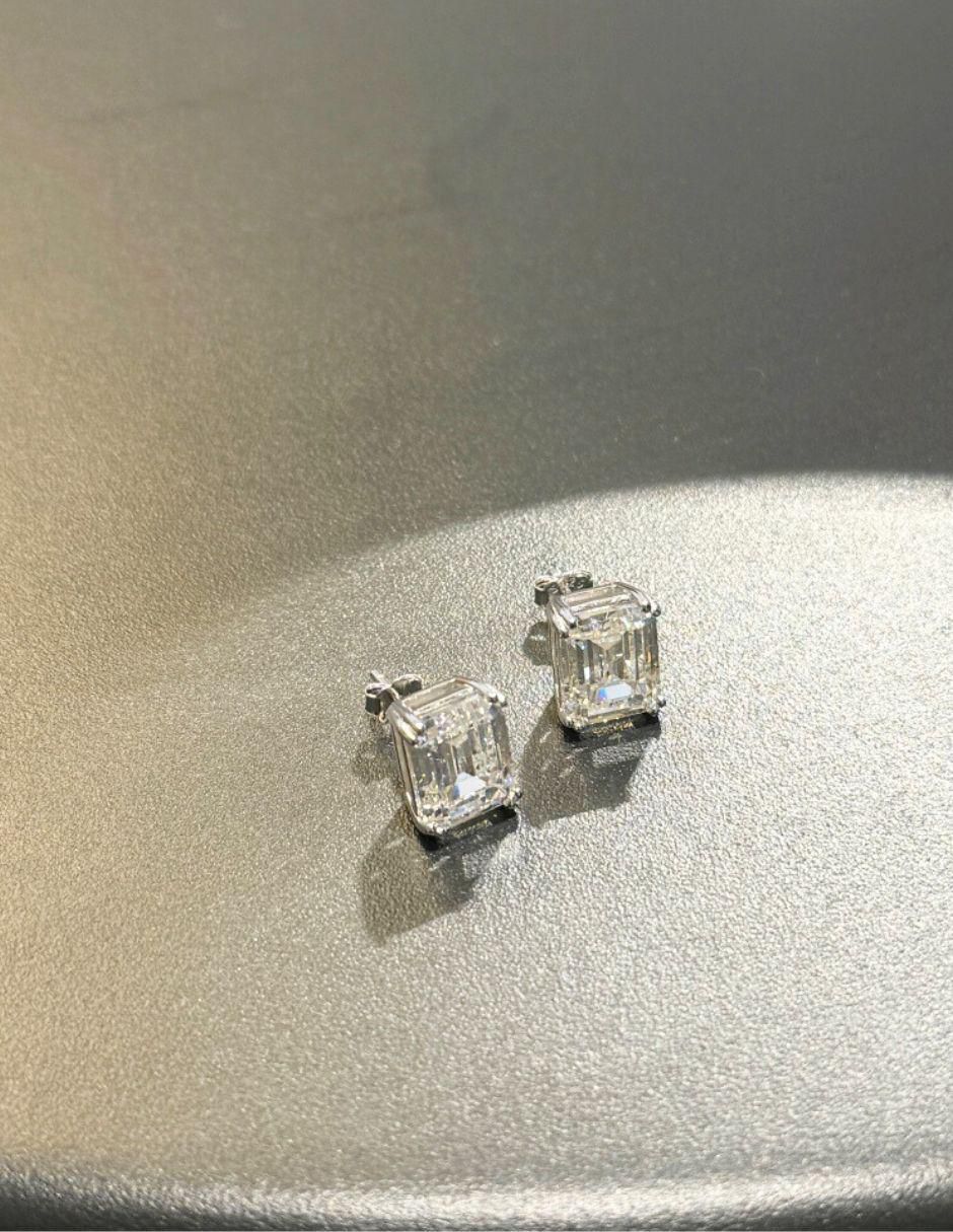 Broqueles rectangulares de plata P 925 con acabado baño rodio zirconia 7
