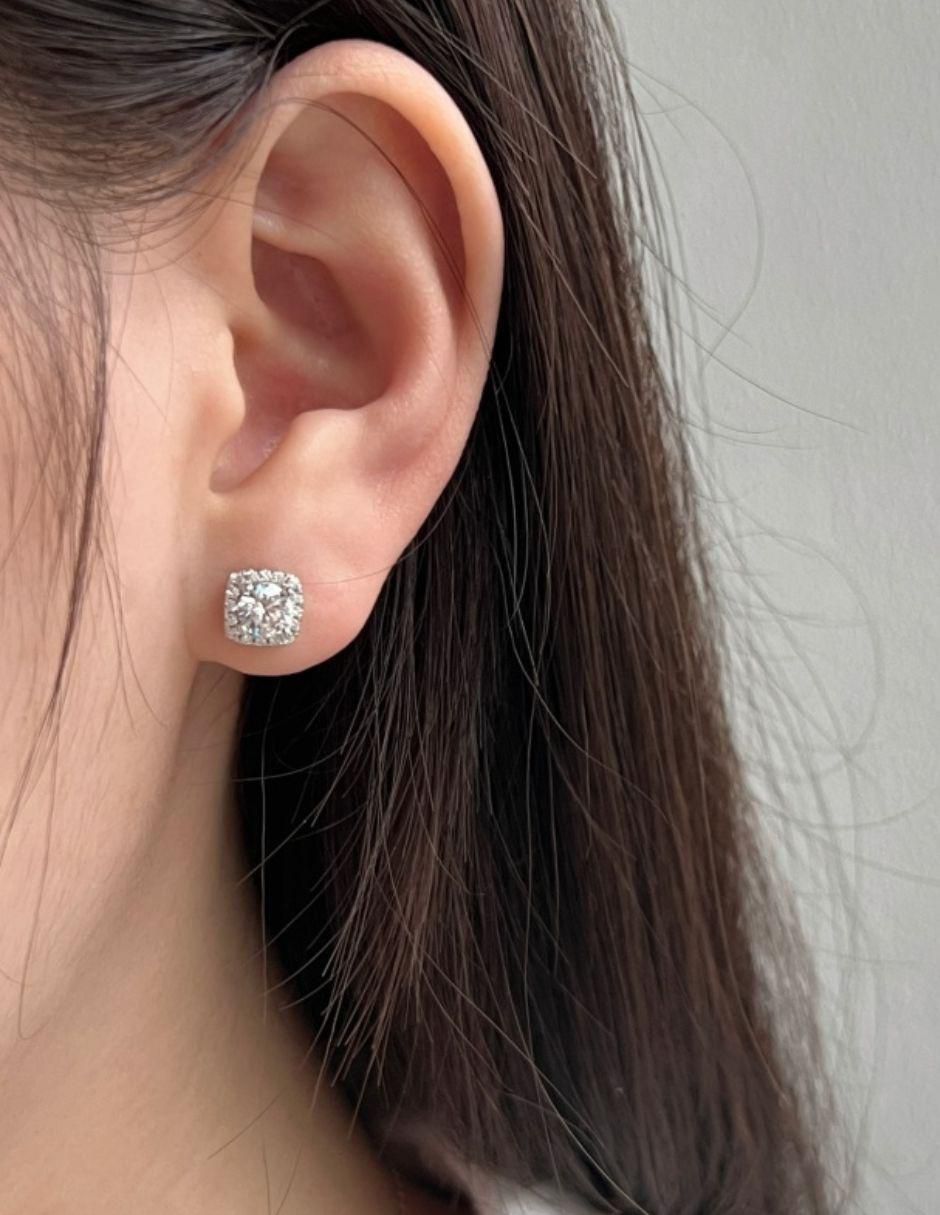 Broqueles cuadrados de plata P 925 con acabado baño rodio zirconia 6