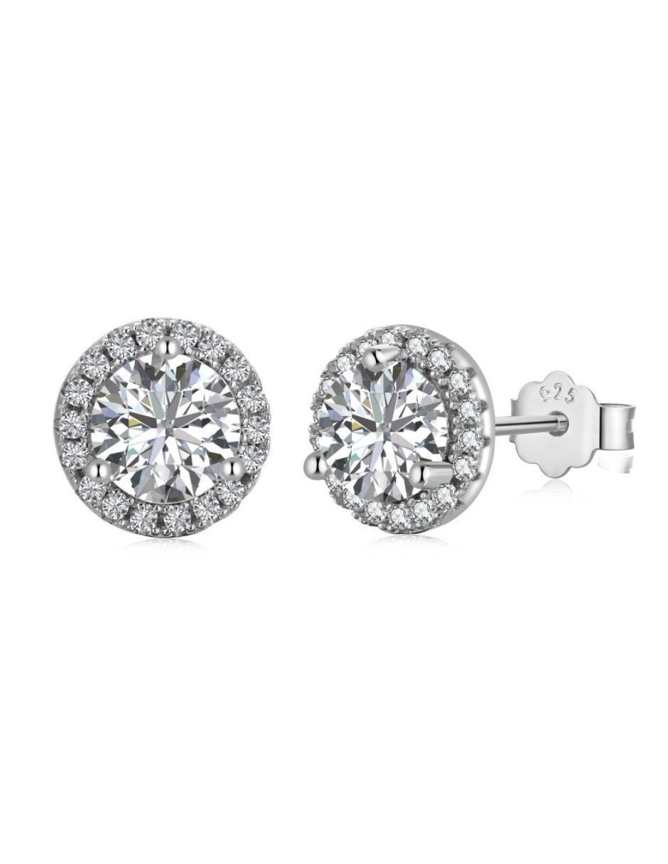 Broqueles redondos Silvie de plata P 925 con acabado baño rodio zirconia