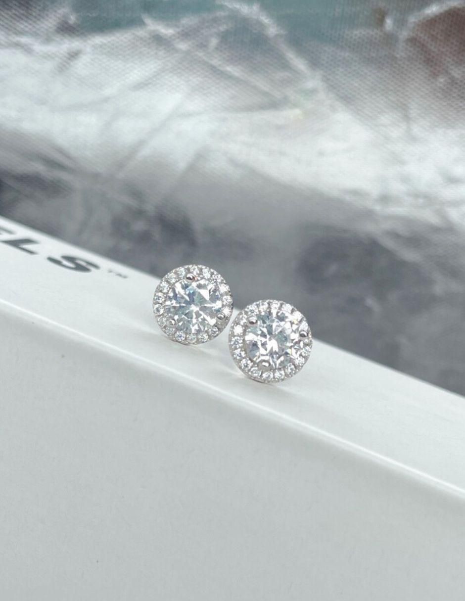 Broqueles redondos Silvie de plata P 925 con acabado baño rodio zirconia 4