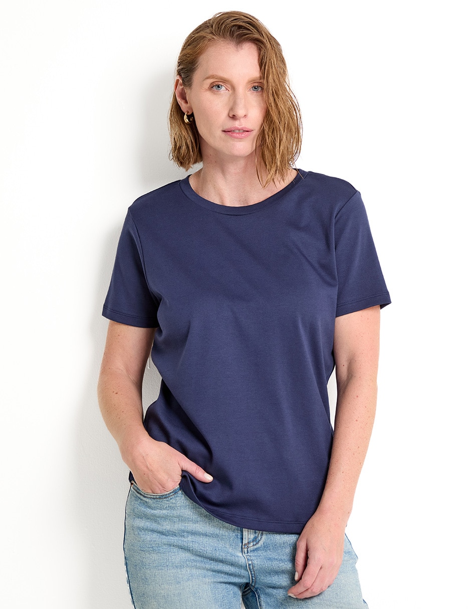Playera manga corta cuello redondo para mujer