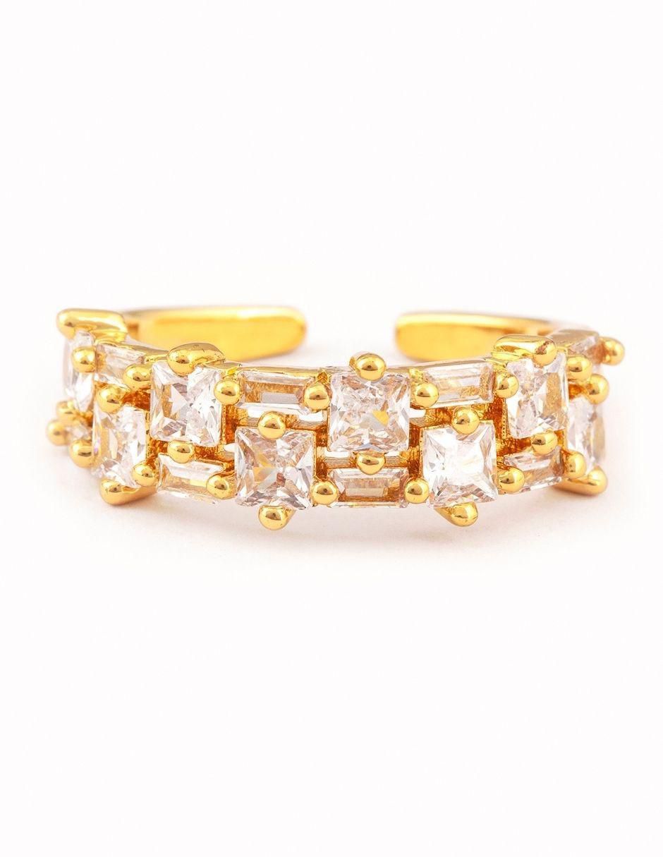 Anillo Brilliance zirconia con acabado baño de oro 14 k