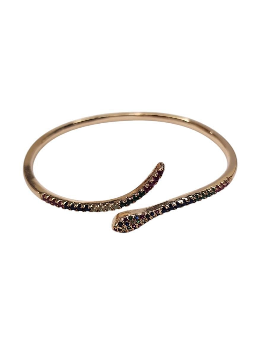 Brazalete de oro laminado con zirconia 14 k Víbora 3