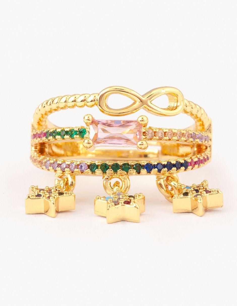 Anillo Stellar zirconia con acabado baño de oro 14 k