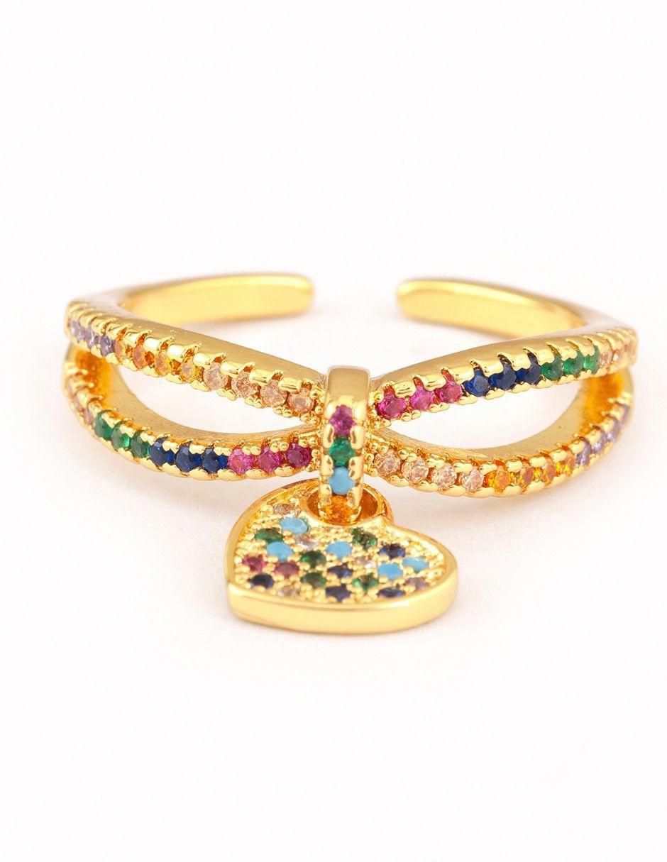Anillo de corazón Amour zirconia con acabado baño de oro 14 k