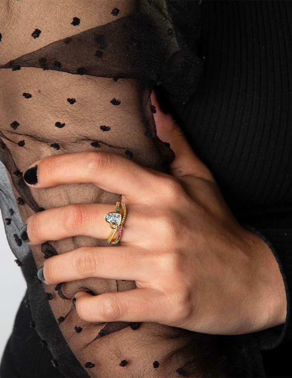 Anillo de corazón Amour zirconia con acabado baño de oro 14 k 3