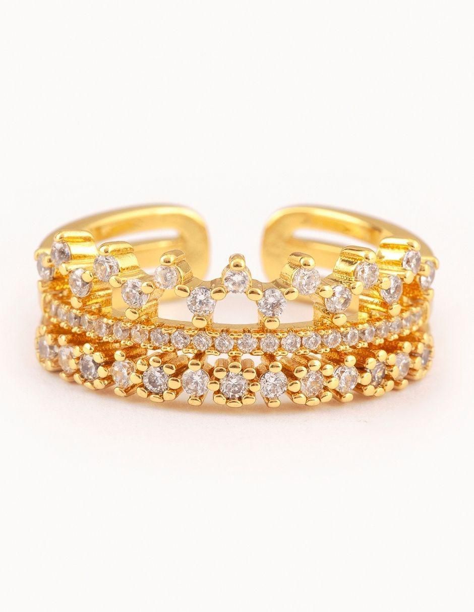 Anillo de corona Crown zirconia con acabado baño de oro 14 k
