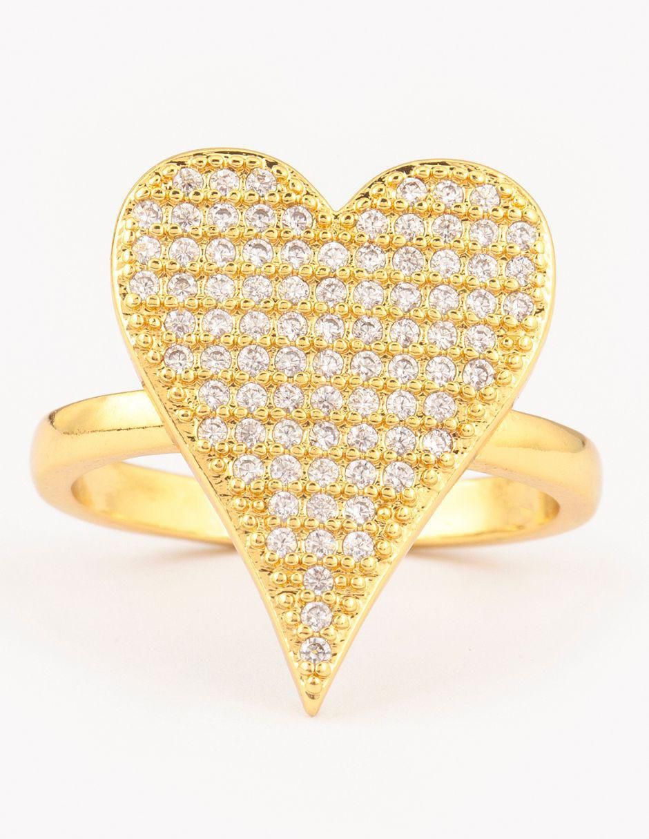 Anillo de corazón Bom Bom zirconia con acabado baño de oro 14 k Anillo de corazón Bom Bom zirconia con acabado baño de oro 14 k