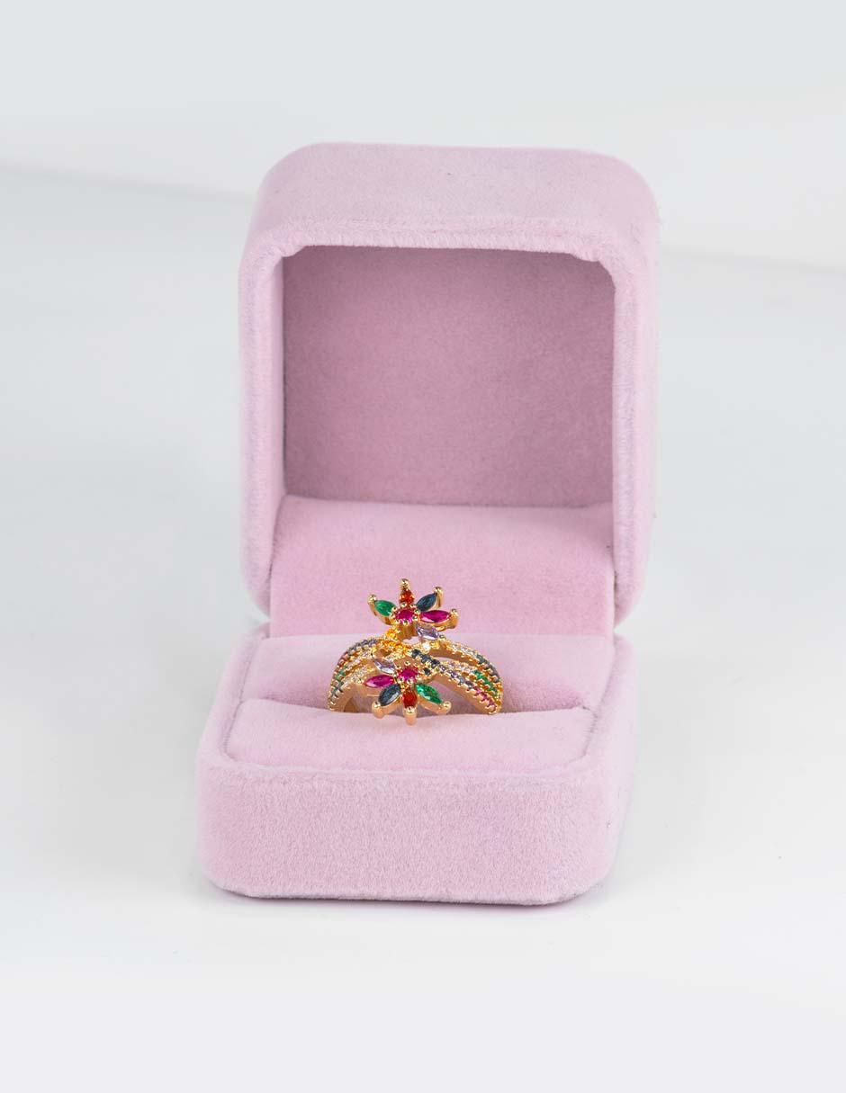 Anillo de flor Floral zirconia con acabado baño de oro 14 k 4