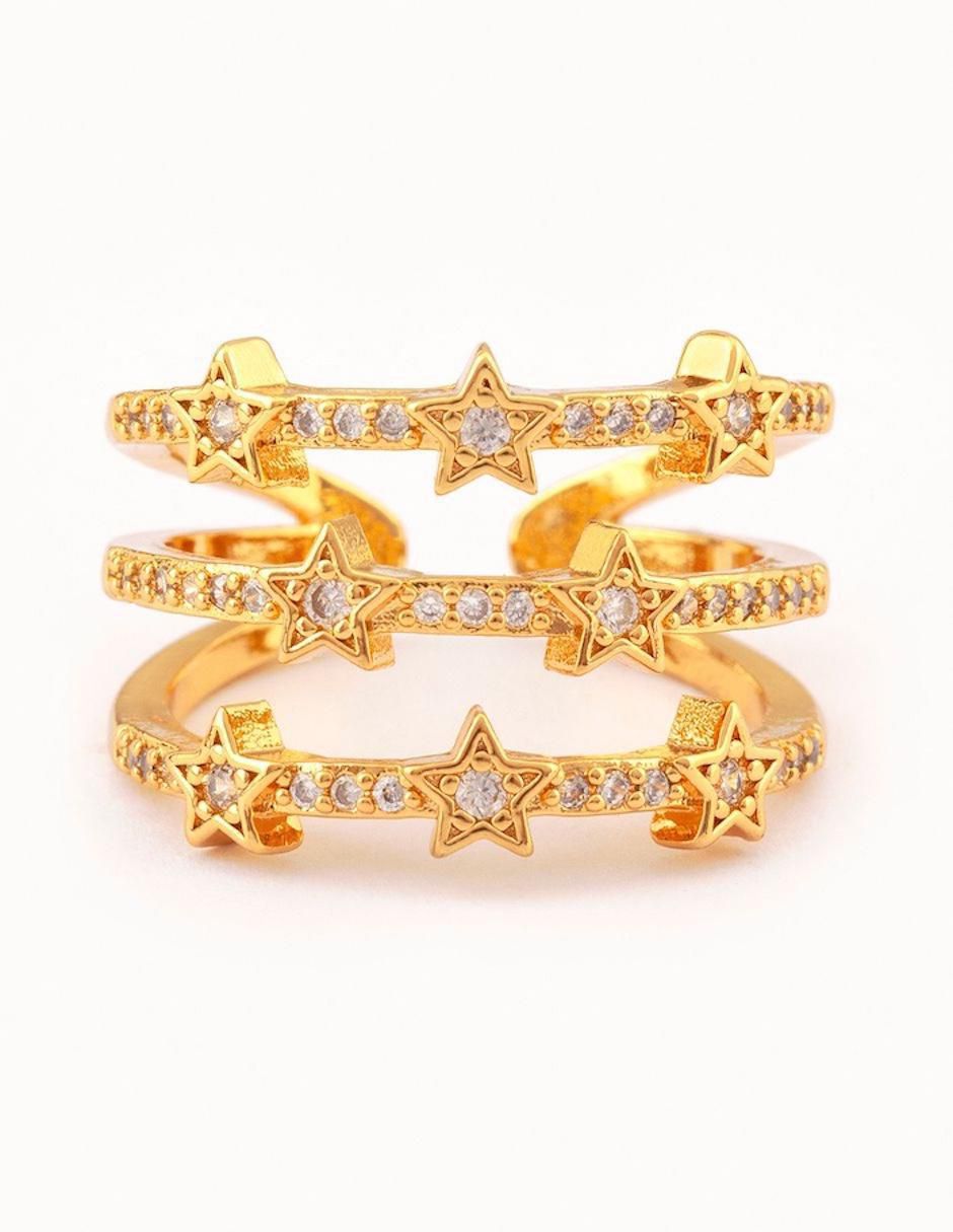 Anillo de estrella Estelar zirconia con acabado baño de oro 18 k