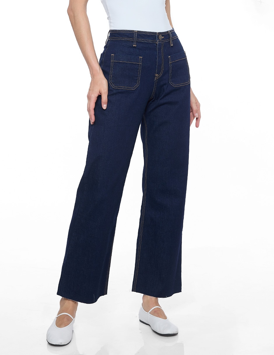 Jeans amplio corte cintura para mujer