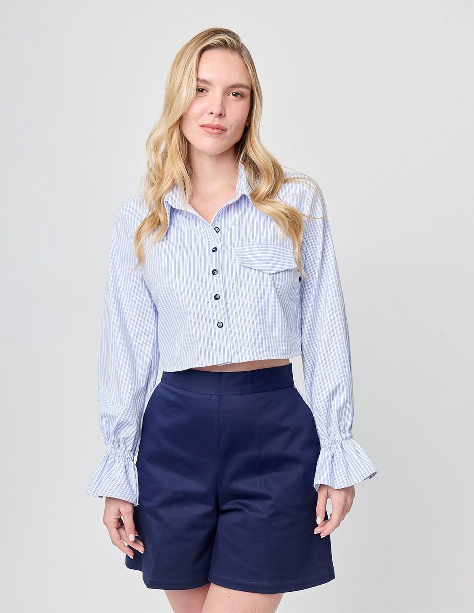 Blusa camisera manga larga para mujer