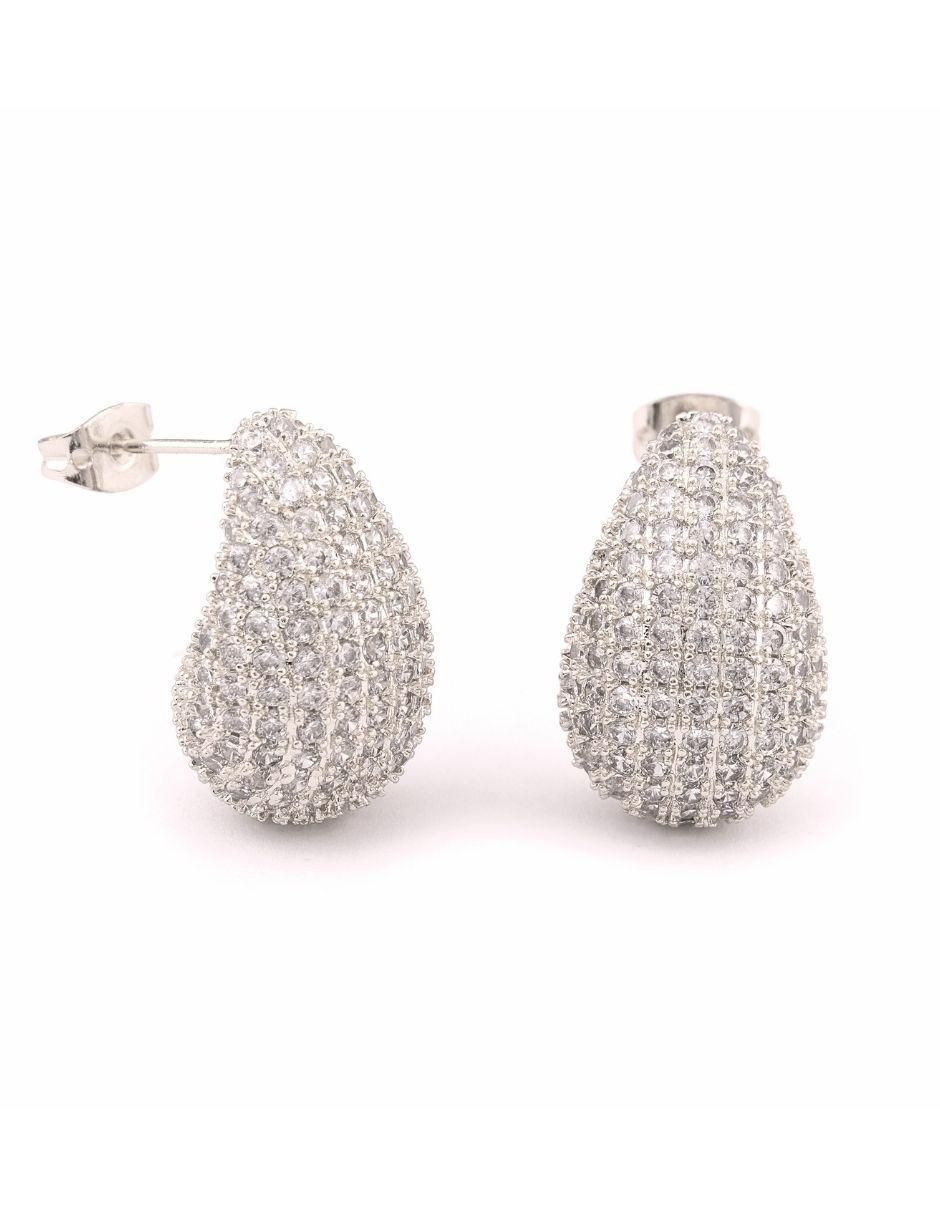 Broqueles de gota Bruma con acabado baño rodio zirconia