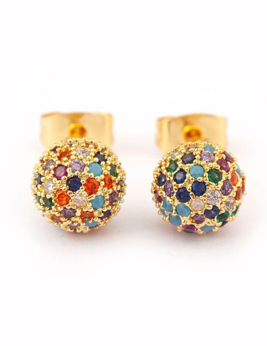 Broqueles redondos con acabado baño de oro 18 K zirconia