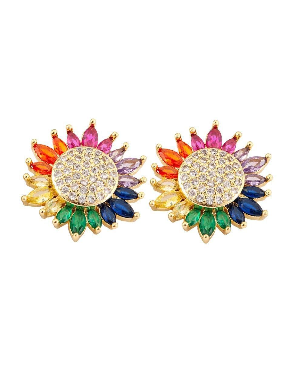 Broqueles de flor Solara con acabado baño de oro zirconia Broqueles de flor Solara con acabado baño de oro zirconia