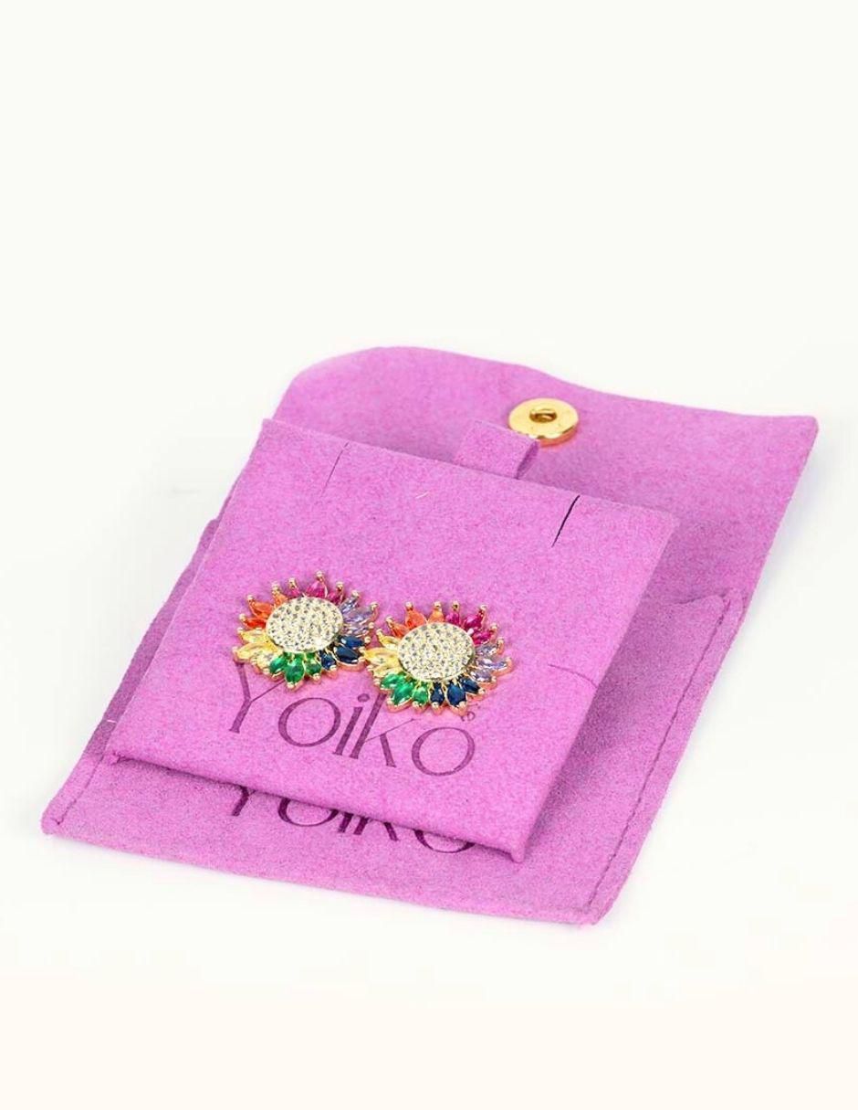 Broqueles de flor Solara con acabado baño de oro zirconia 5