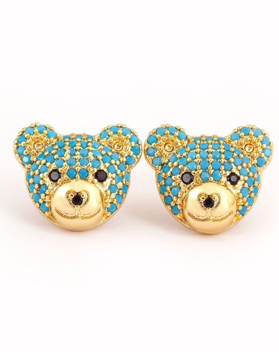 Broqueles de oso Teddy Sparkle con acabado baño de oro zirconia