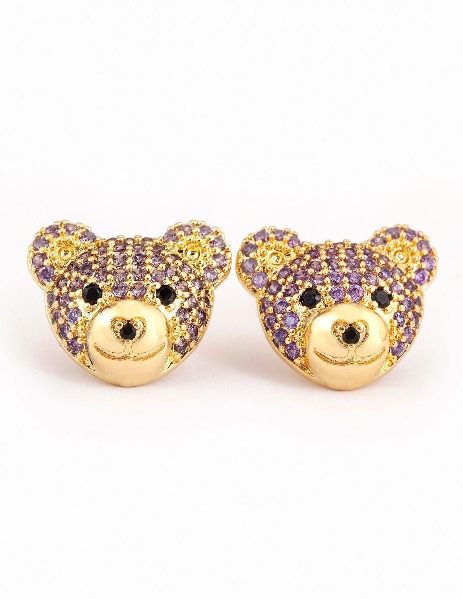 Broqueles de oso Teddy Sparkle con acabado baño de oro zirconia