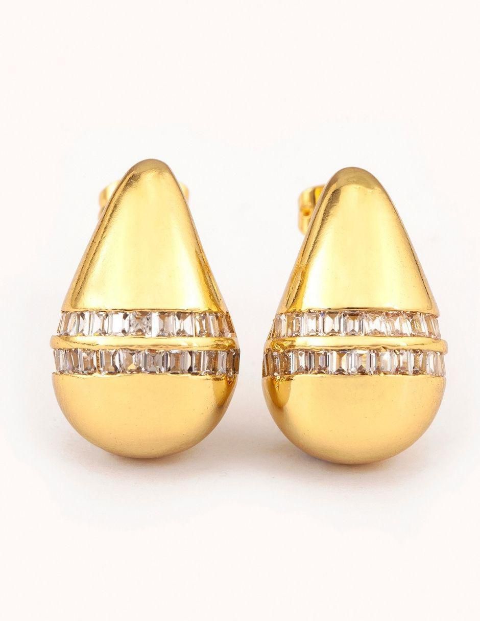 Broqueles de gota Gem Duo Golden con acabado baño de oro zirconia