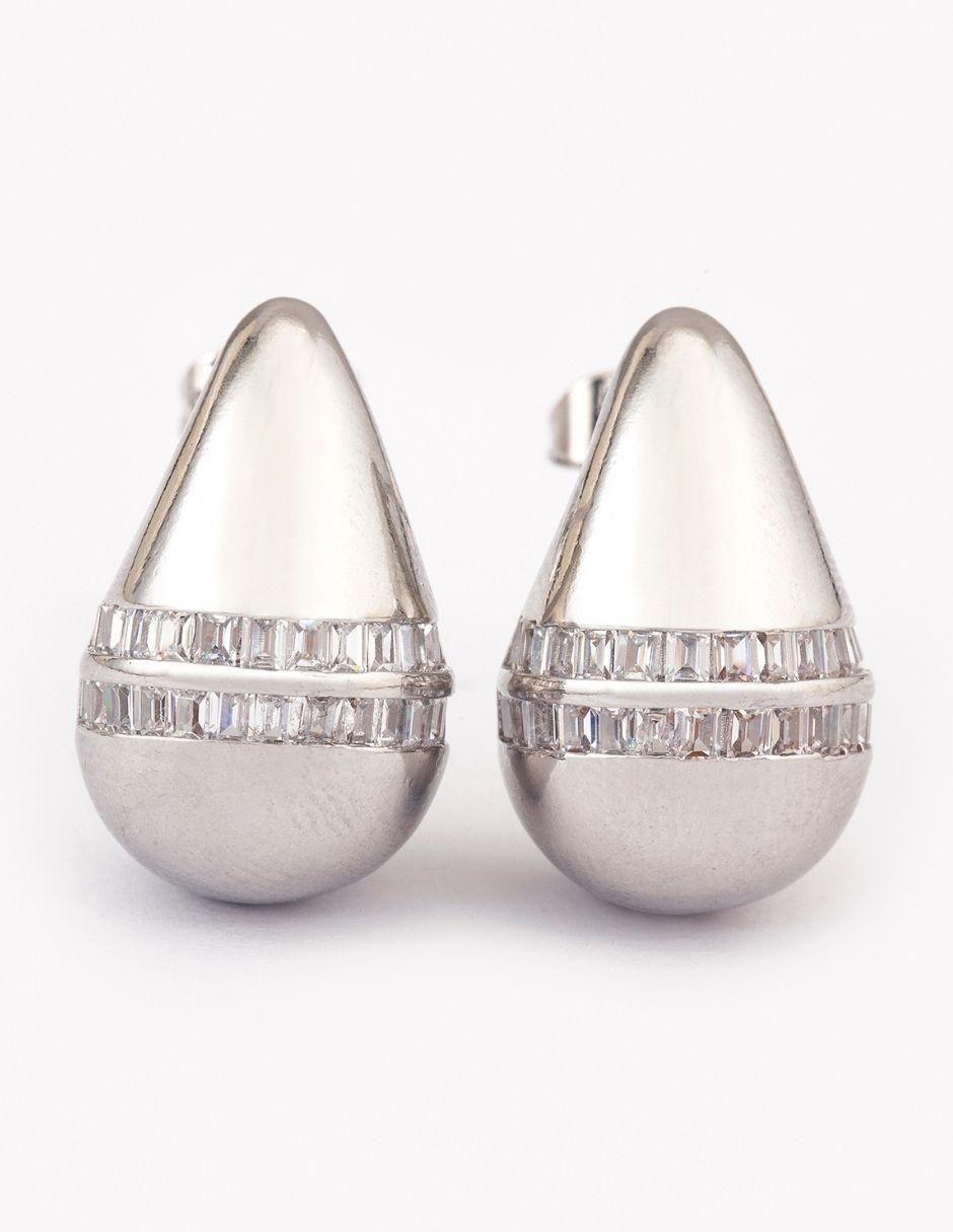Broqueles de gota Gem Duo con acabado baño rodio zirconia