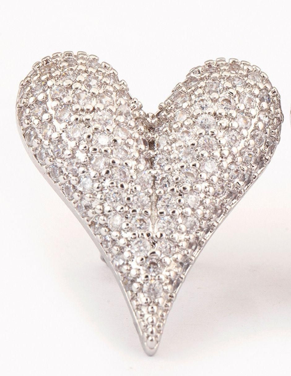 Broqueles de corazón con acabado baño rodio zirconia 2