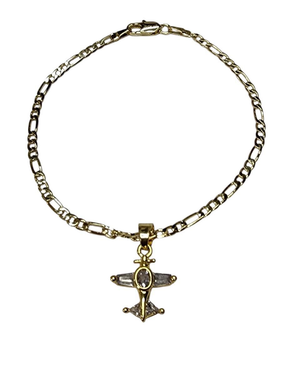 Pulsera de oro laminado 14 K Avión con acabado brillante Pulsera de oro laminado 14 K Avión con acabado brillante