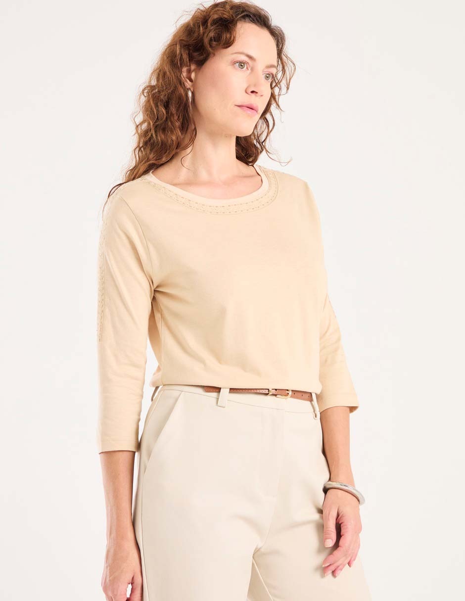 Playera manga 3/4 Milani cuello redondo para mujer