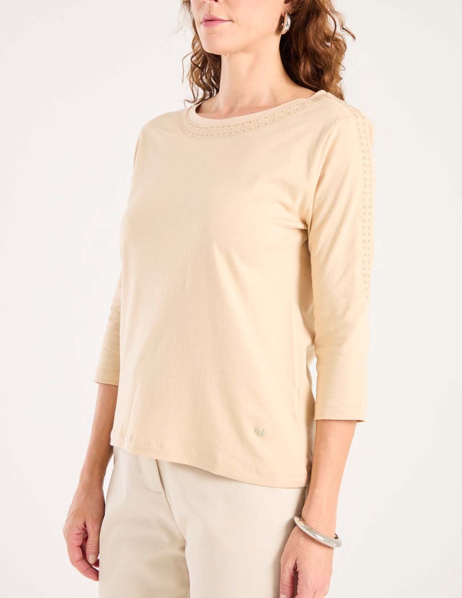 Playera manga 3/4 Ferrioni Milani cuello redondo para mujer