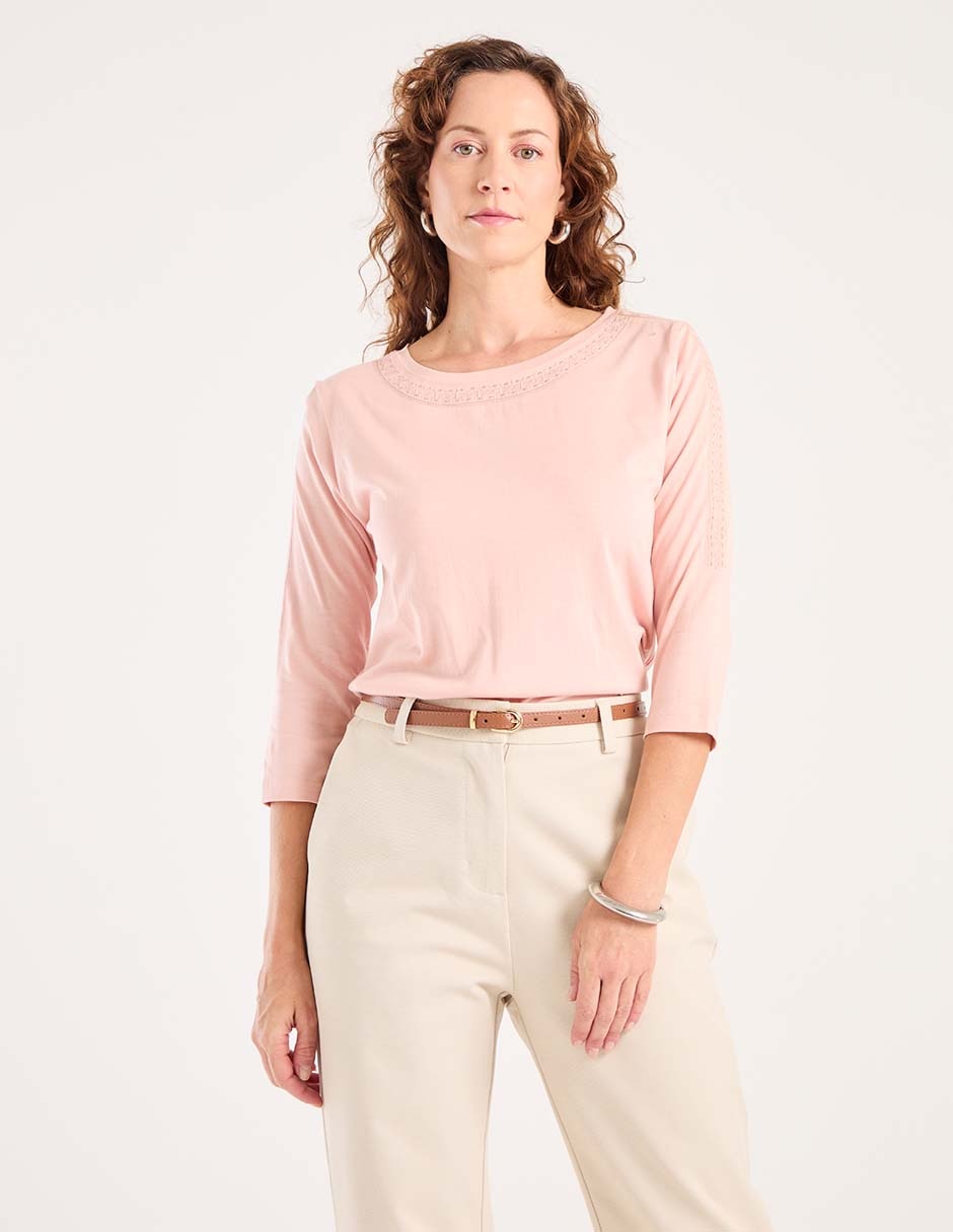 Playera manga 3/4 Milani cuello redondo para mujer Playera manga 3/4 Milani cuello redondo para mujer