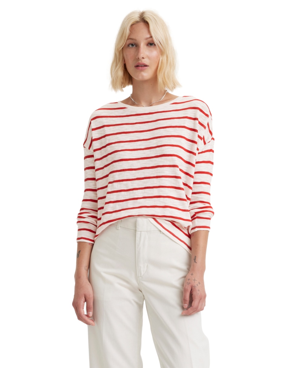 Playera manga larga cuello redondo para mujer