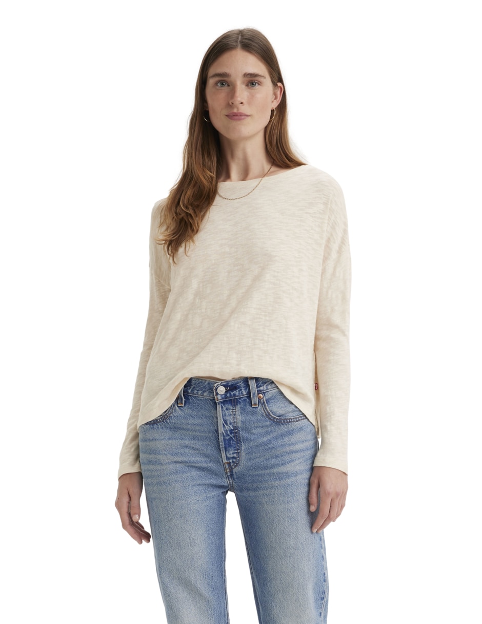 Playera manga larga cuello redondo para mujer