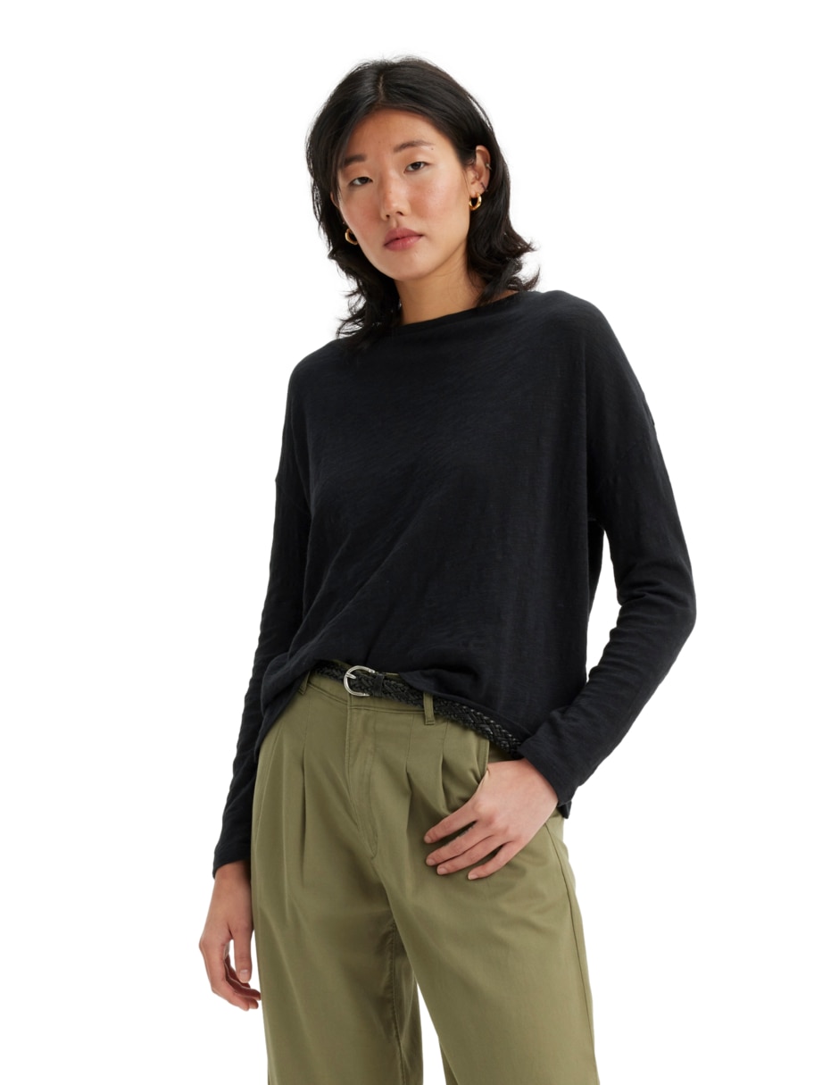 Playera manga larga cuello redondo para mujer Playera manga larga cuello redondo para mujer