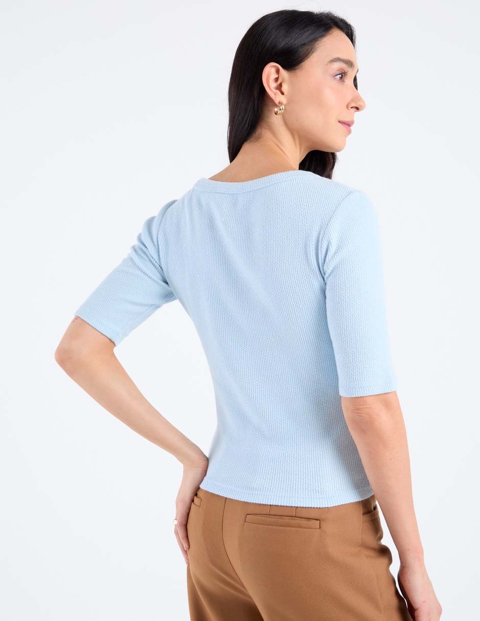 Playera manga al codo cuello redondo para mujer 2