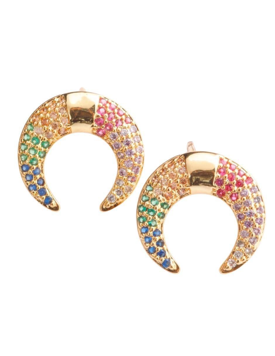 Broqueles de luna con acabado baño de oro 18 K zirconia