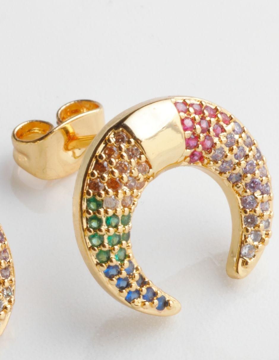 Broqueles de luna con acabado baño de oro 18 K zirconia 3