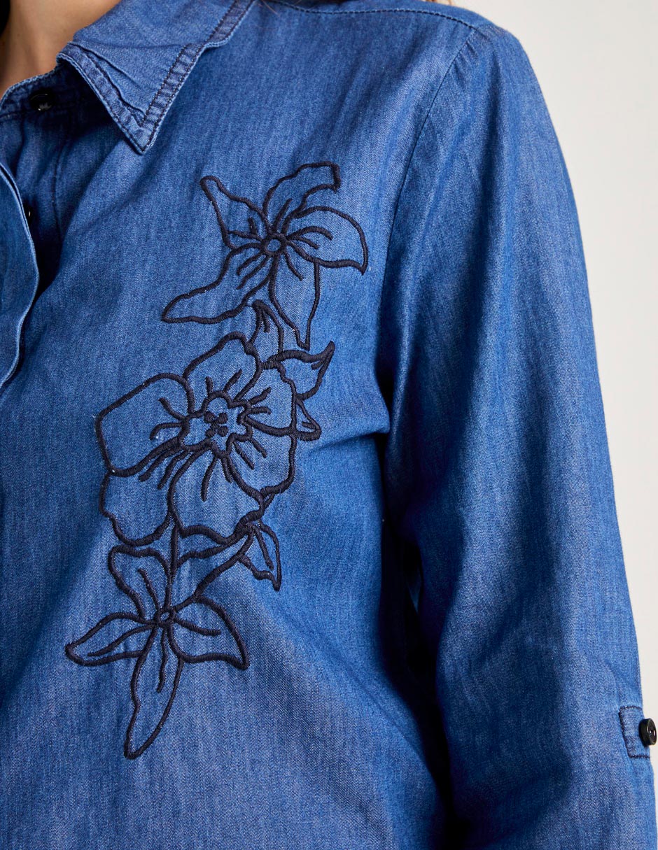 Blusa camisera manga larga para mujer