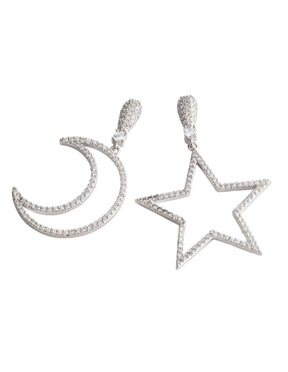 Aretes largos Celestisse con acabado baño rodio zirconia