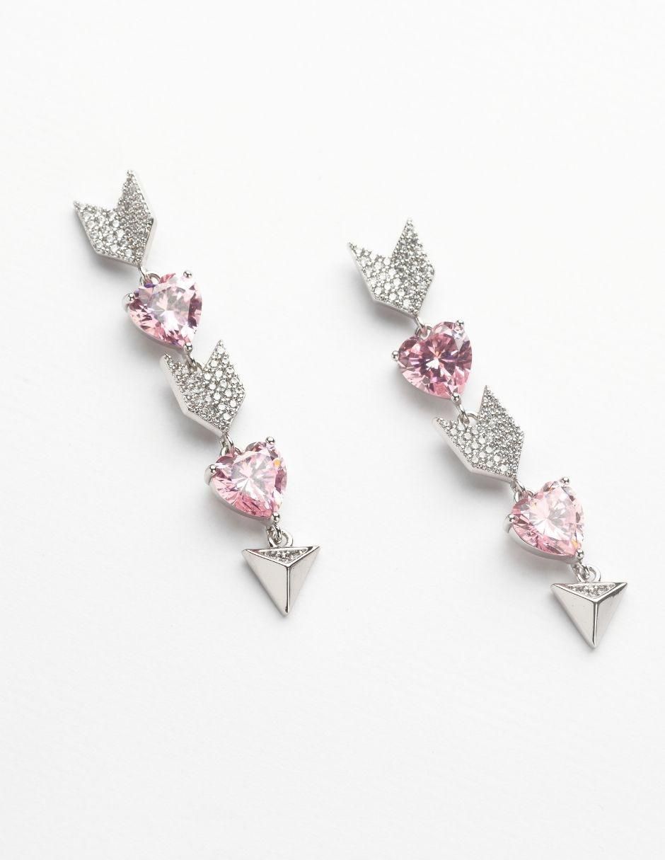 Aretes largos de flecha Amarisse Flèche con acabado baño rodio zirconia Aretes largos de flecha Amarisse Flèche con acabado baño rodio zirconia