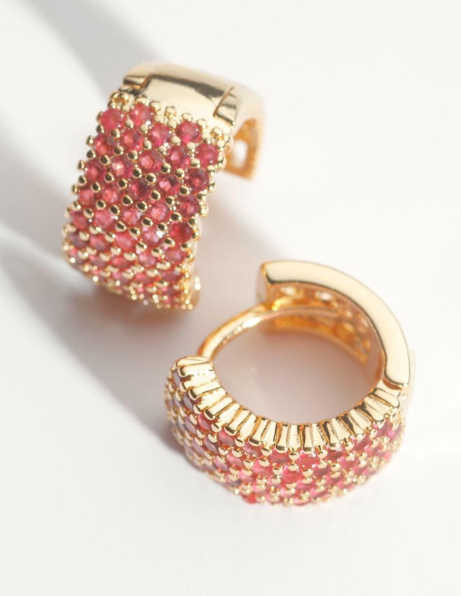 Aretes huggies Valmy baño de oro 18 K zirconia 3