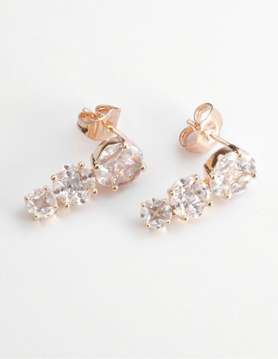Aretes cortos Élivine con acabado baño de oro 18 k zirconia 3