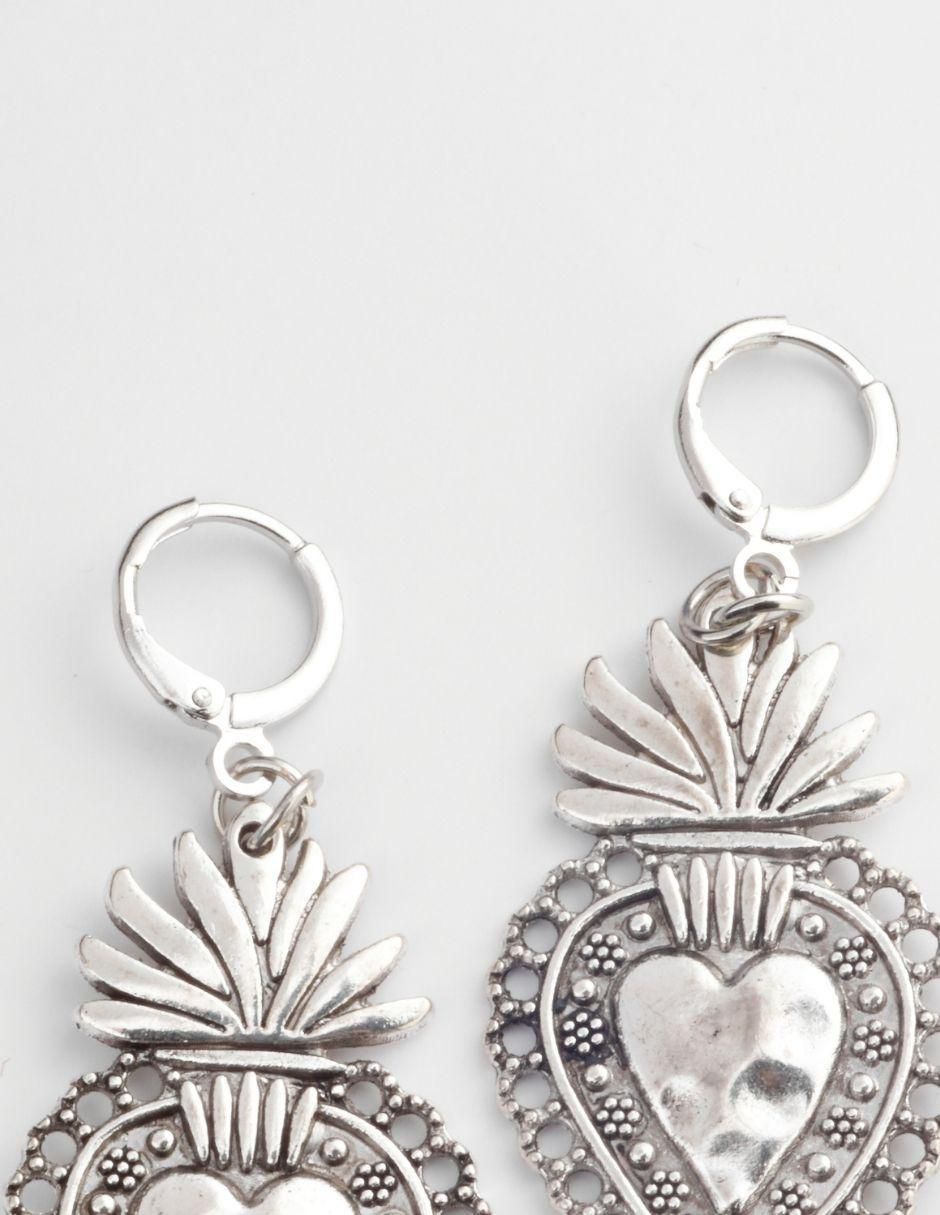 Aretes de corazón con acabado baño rodio cristal 2
